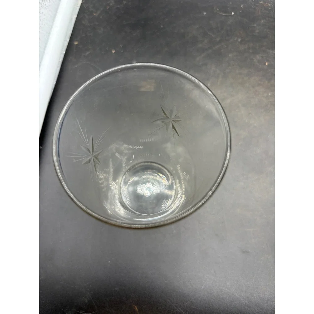 Vintage Etched Starburst Clear Glass Tumbler Tapered Juice Water Glass 4.5 inch